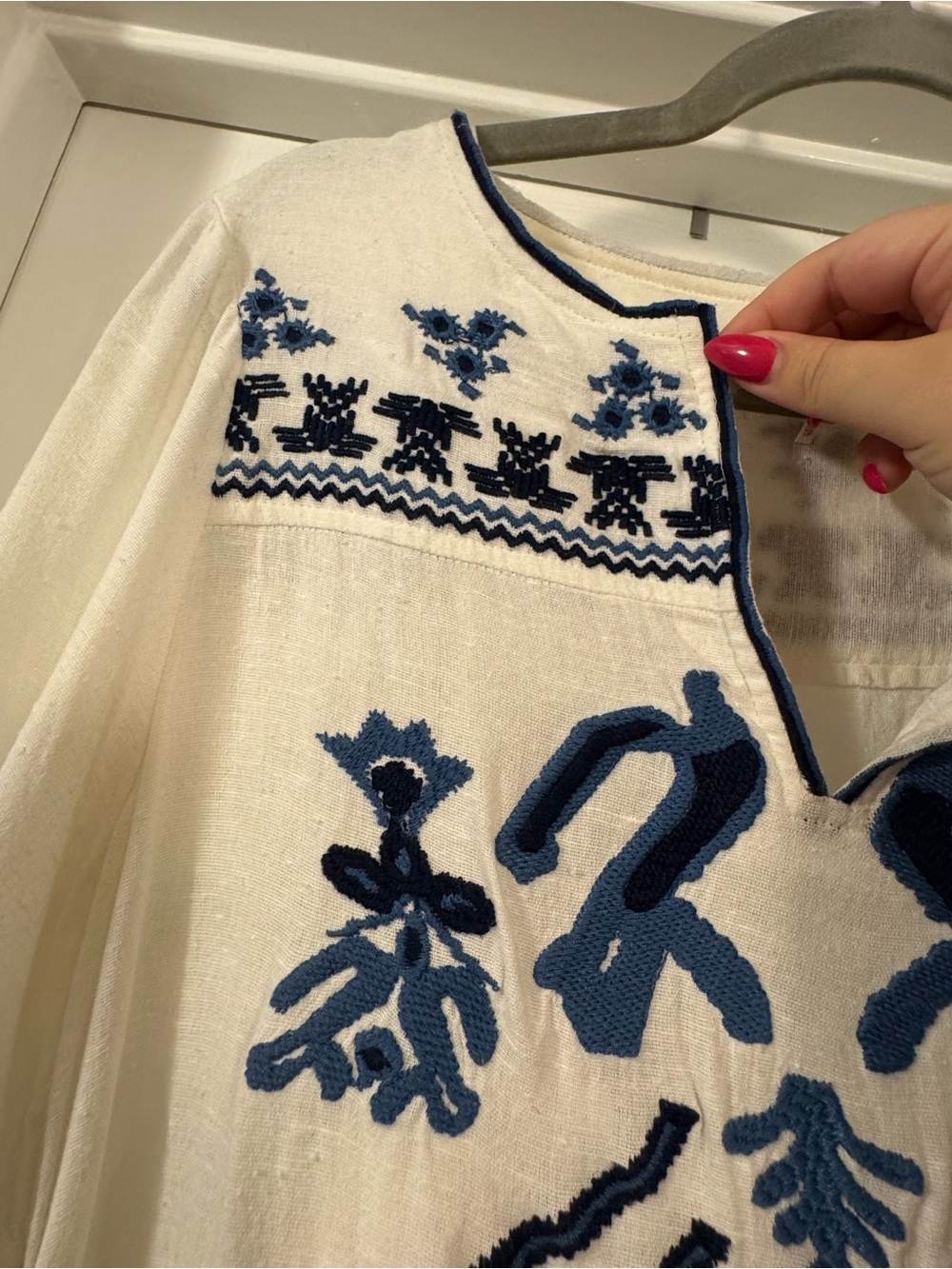 Free People White Knit Dress with Blue Embroidery - Picture 7 of 16